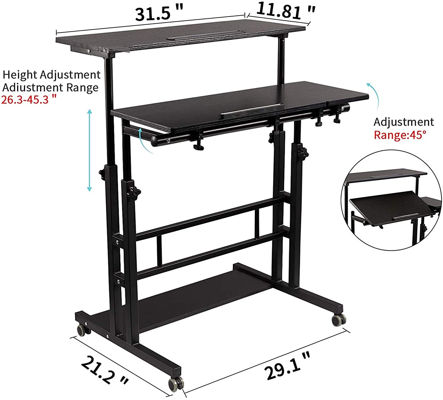 Fantastic Adjustable Height Mobile Standing Computer Office Desk