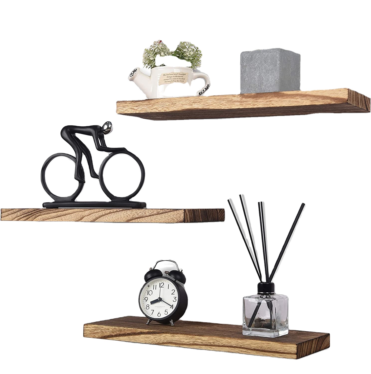 Floating Shelves Wall Mounted Modern Rustic All Wood Wall Shelves Set of 2 for Bedroom Bathroom Family Room Kitchen