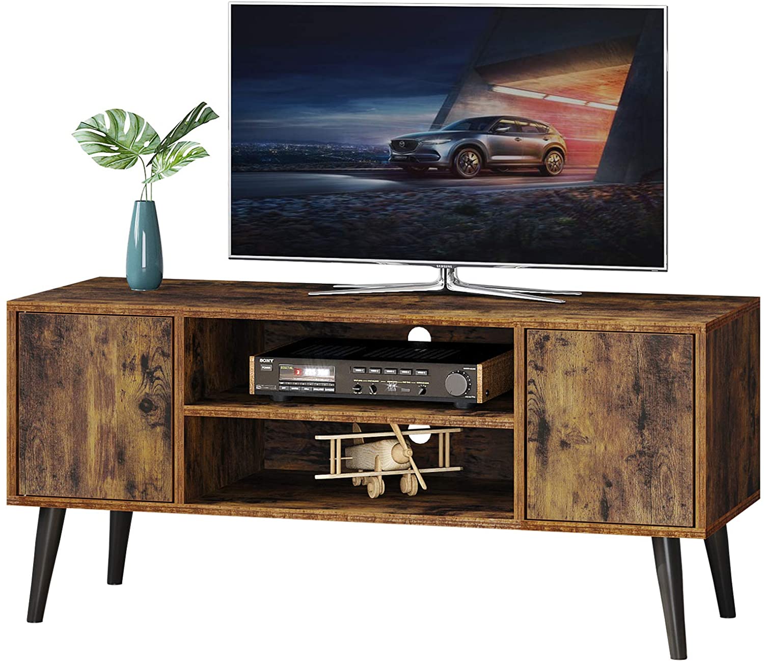 Cheap Mid-century Modern Entertainment Center Retro Flat Screen Tv Cable Box Gaming Console Tv Stand