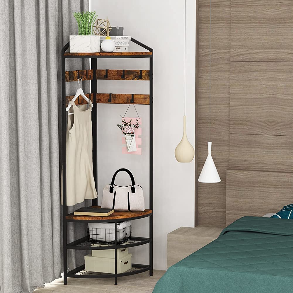 High-quality  Hall Tree with Shoe Bench Entryway Coat Rack For Easy Assembly And Suitable For Home Office Bedroom