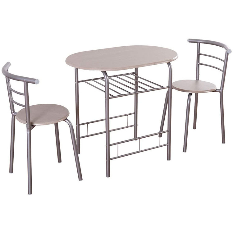 Metal Frame Kitchen Wooden Bistro Dining Table Set With Round Chairs Wholesale
