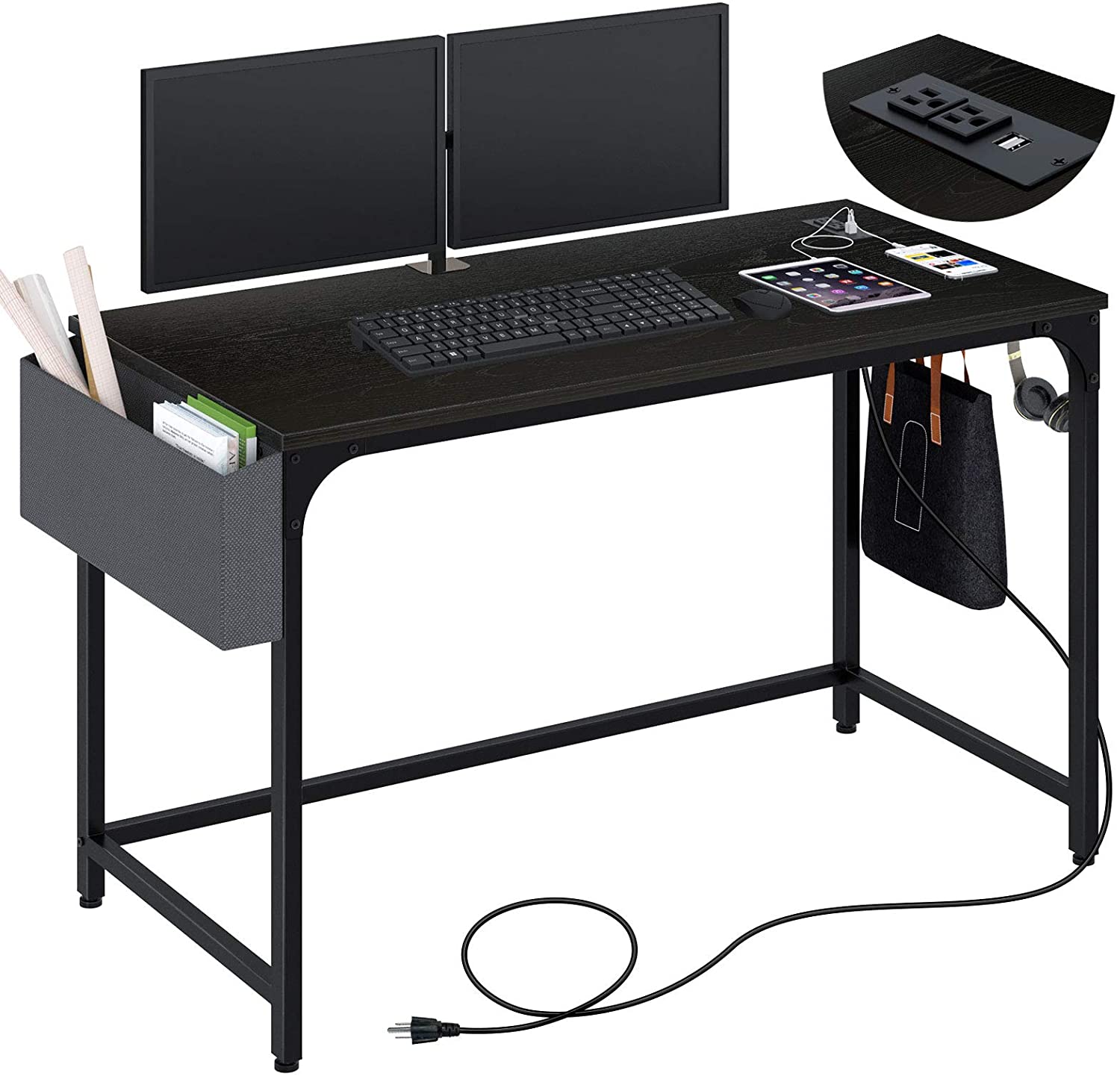 2021 Amazon Hot Salling Customized Modern Gamer Computer Desk Table Stand Office Desks with Side Storage Bag and Iron Hook