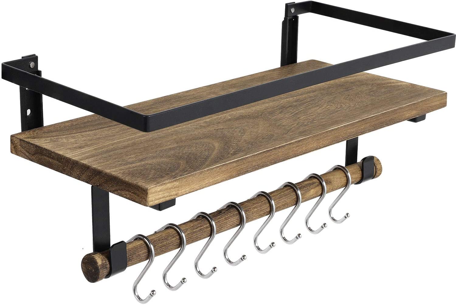 Rustic Wood Shelf For Bathroom Kitchen Decor Storage Shelf With 8 Removable Hooks And Towel Bar Wooden Shelf