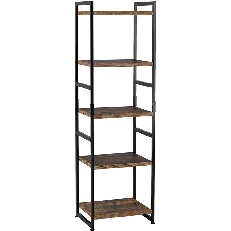 5-tier Corner Shelf Ladder Shaped Rack Bathroom Storage Tower Industrial Style Utility Organizer Wood Look Accent Metal Frame Featured Image