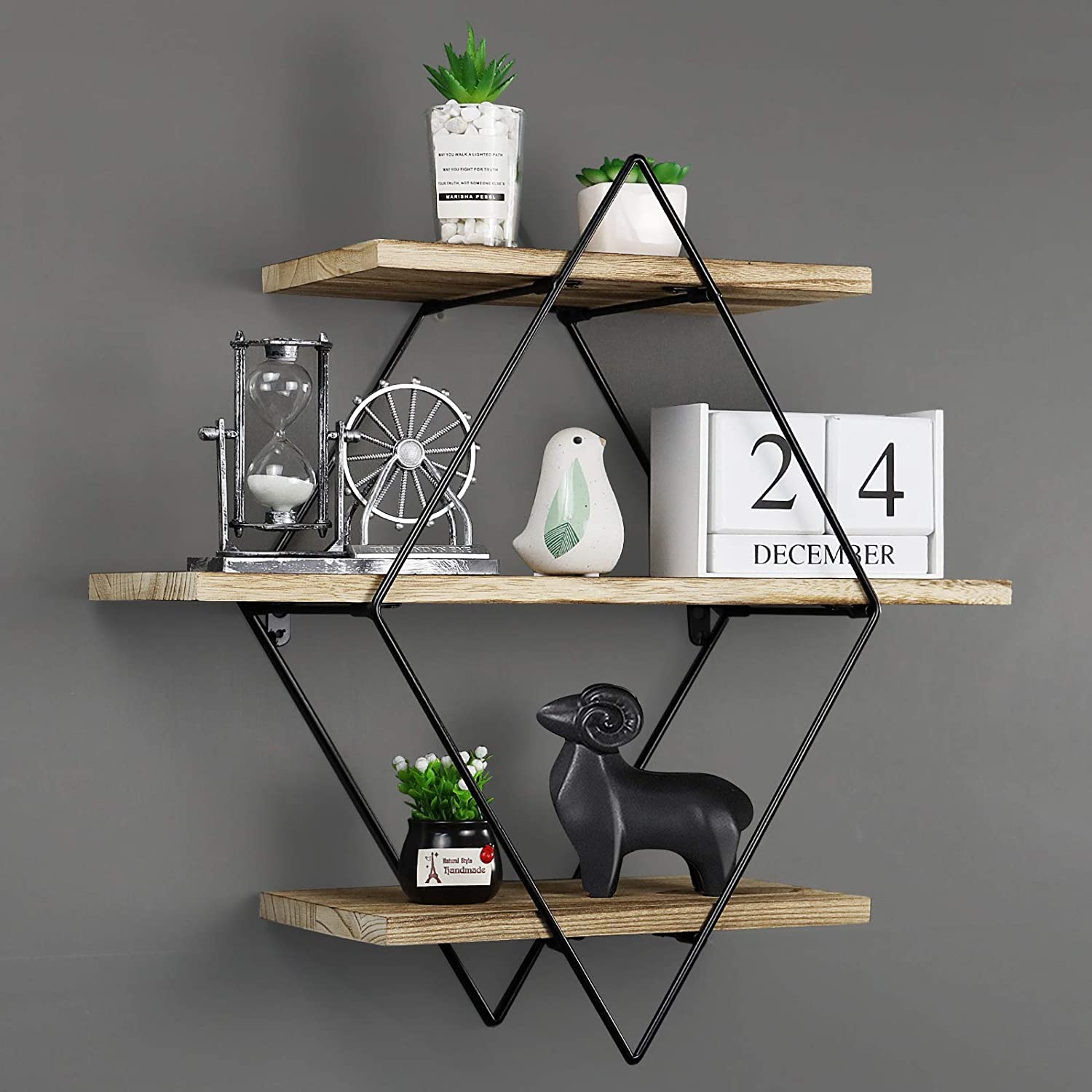 Wholesale high quality  geometric metal and wooden wall-mounted shelf shelves